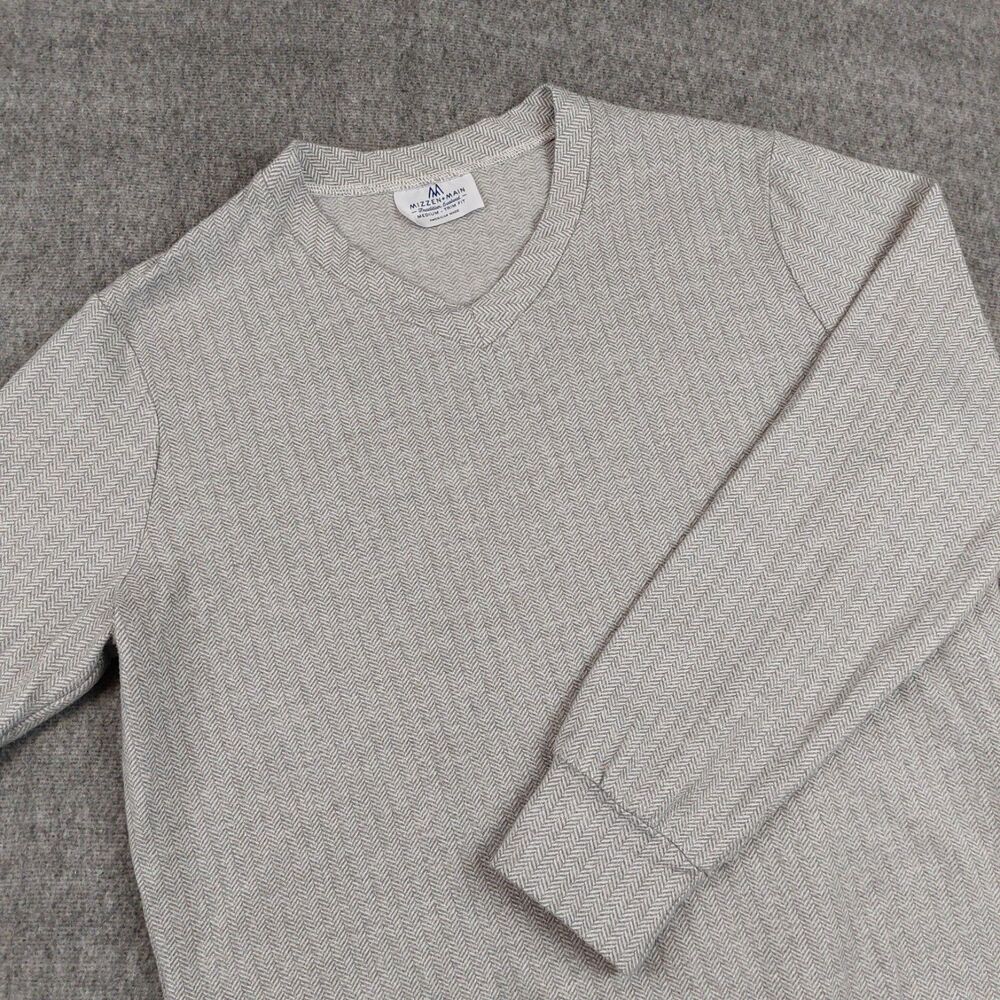 Mizzen+Main V-neck Sweater Men's Medium Trim Fit Gray Herringbone